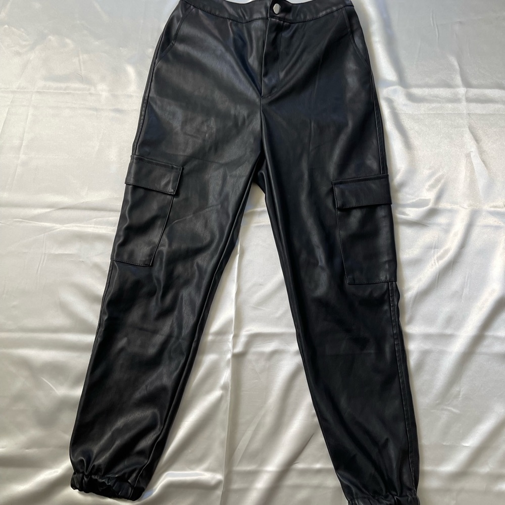 Faux leather black cargos